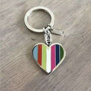 Coach Legacy Striped Heart in Multi Colors with Silver Keychain & Hangtag